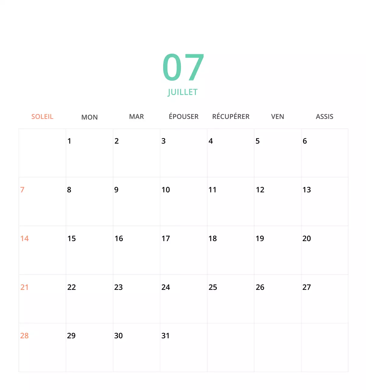 Calendrier de bureau illustré vert sur le thème de la famille
