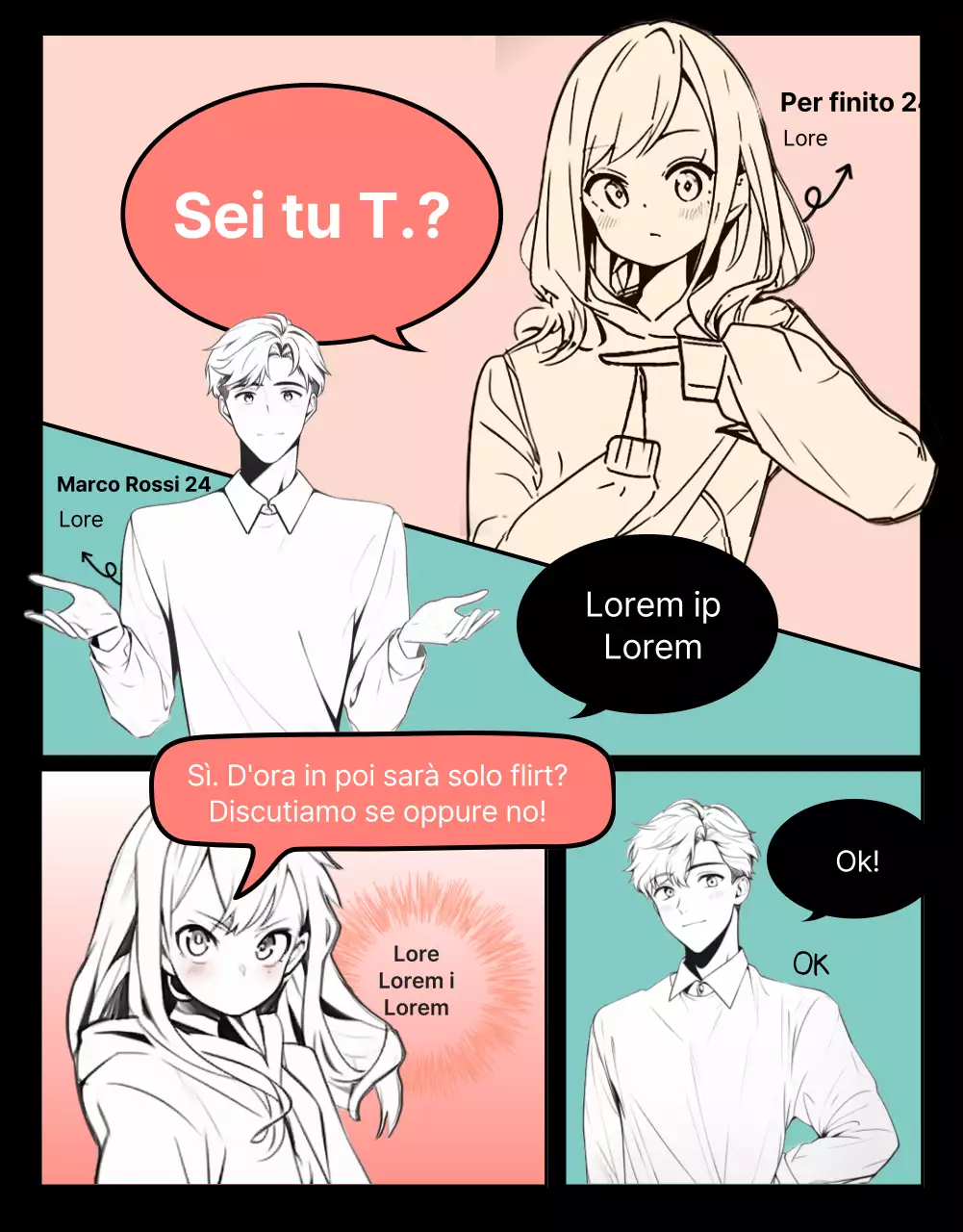 Trama webtoon di eccitazione maschile e femminile su sfondo nero