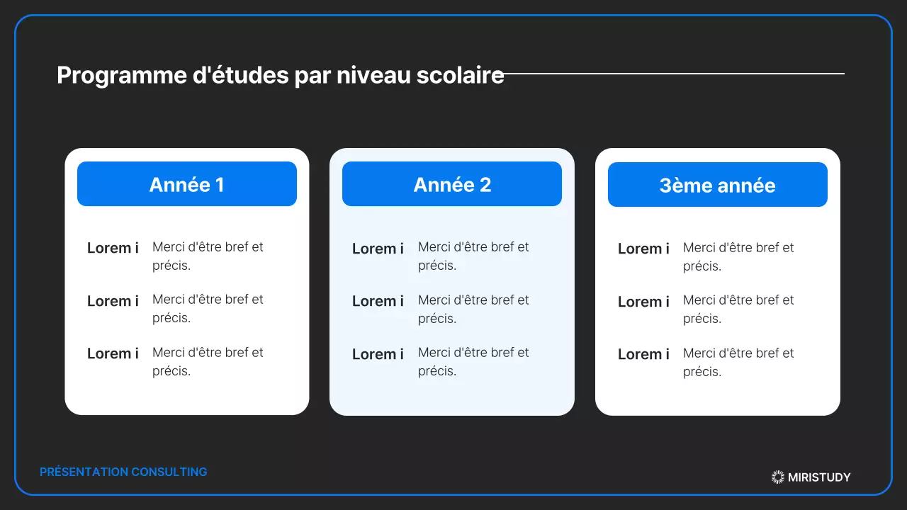 Une présentation minimaliste des admissions en noir et bleu