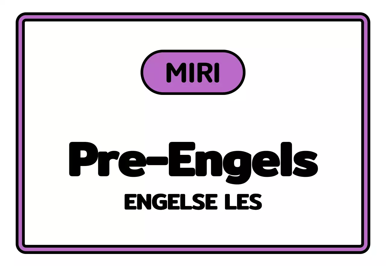 Een eenvoudig schoolbord met zwarte, witte, groene en paarse voor-Engelse tekst en omkaderde illustraties.