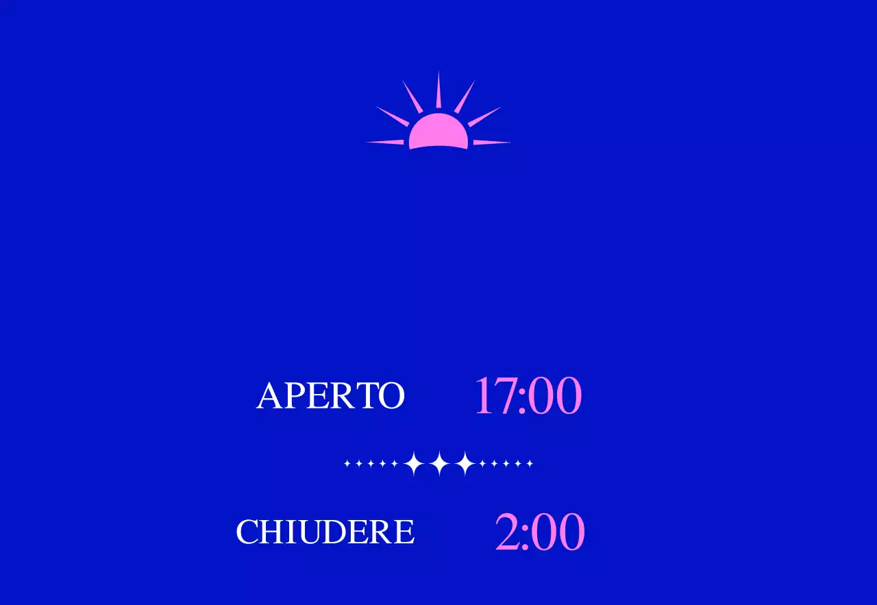 Promuovere un cocktail bar con l'illustrazione di un sole blu e rosa