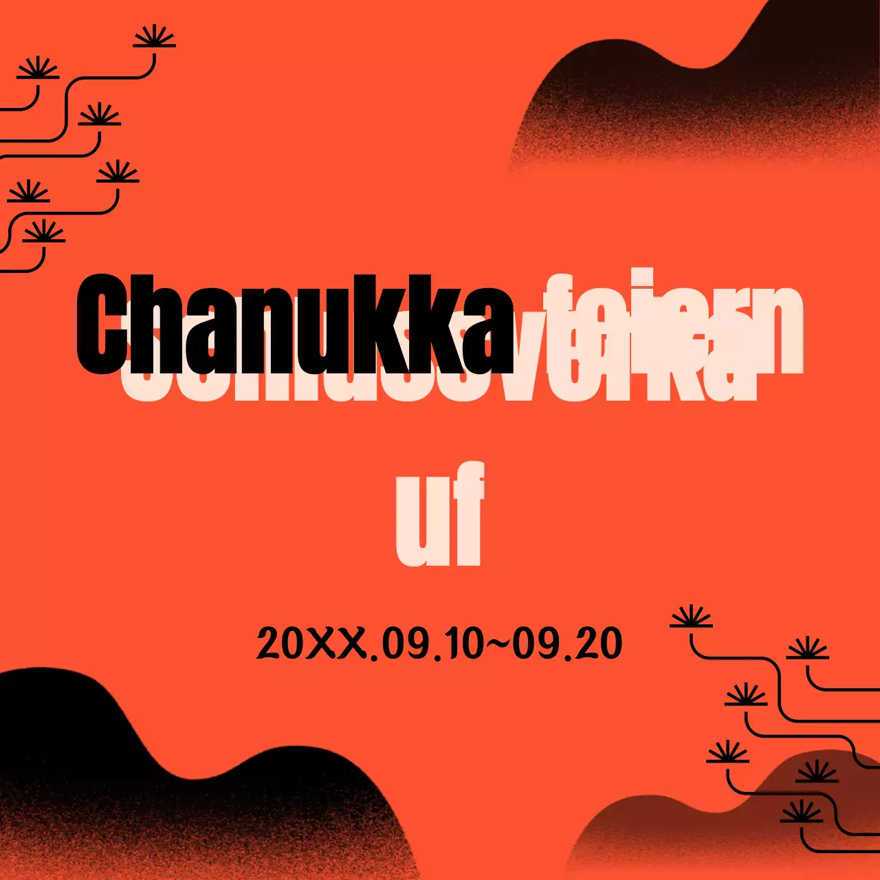 Eine illustrierte Verkaufsförderungsmaßnahme in lebhaftem Orange und schwarzer, handgeschriebener Schrift für bessere Lesbarkeit