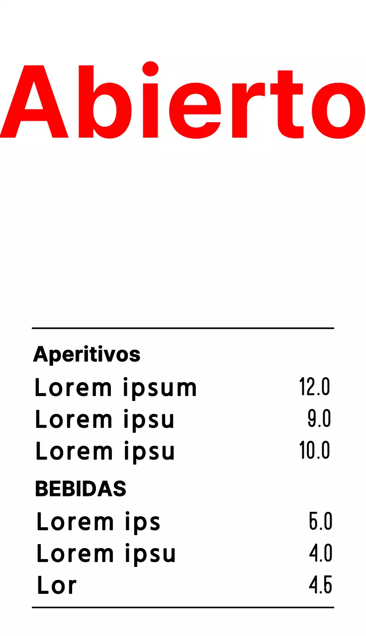 Cartel de horario de apertura de menú de aspecto retro con texto e ilustraciones en blanco, negro y rojo para el escaparate de un pub.
