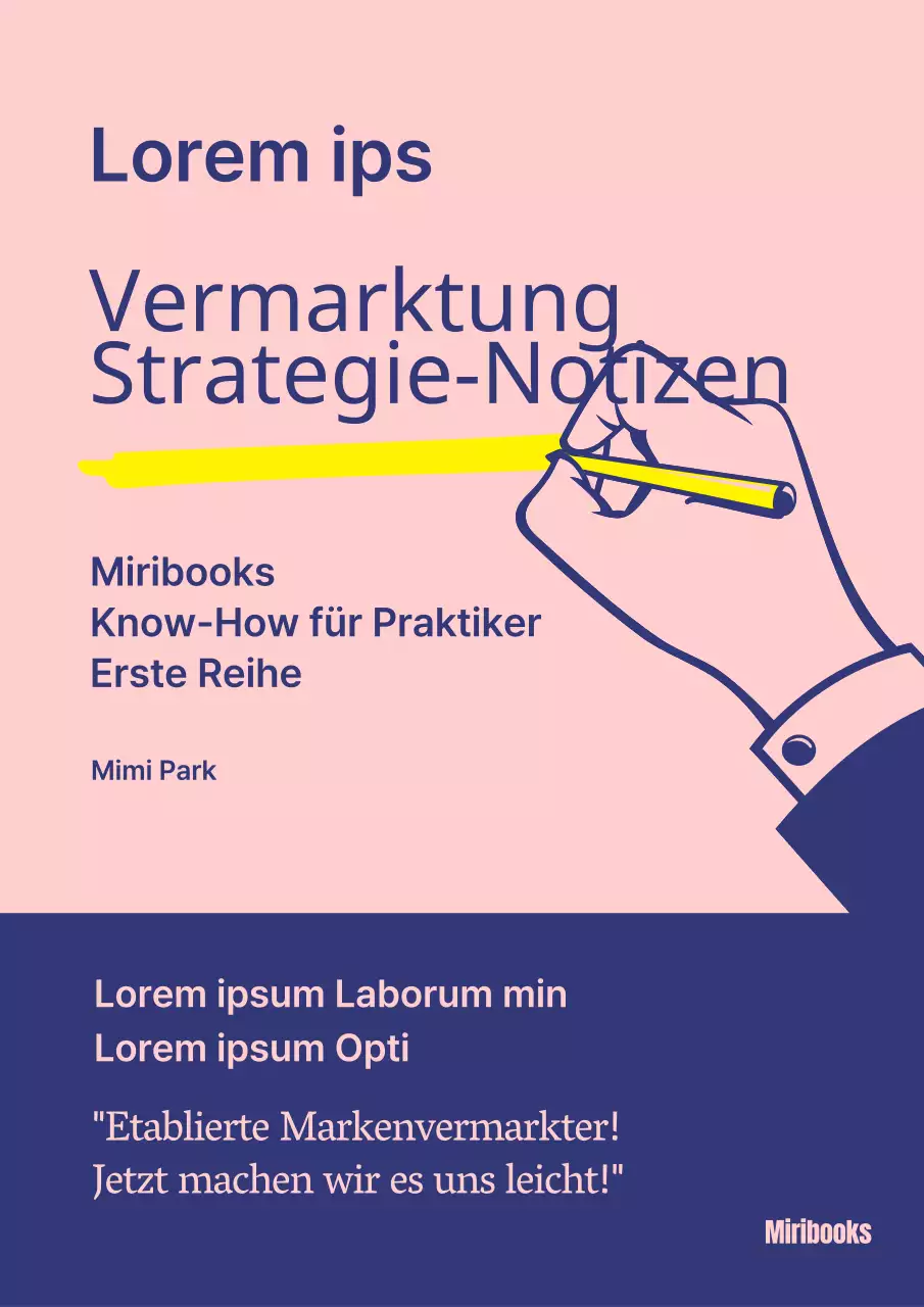 Eine klare, monochromatische Marketingstrategie-Notiz in Rosa und Marineblau
