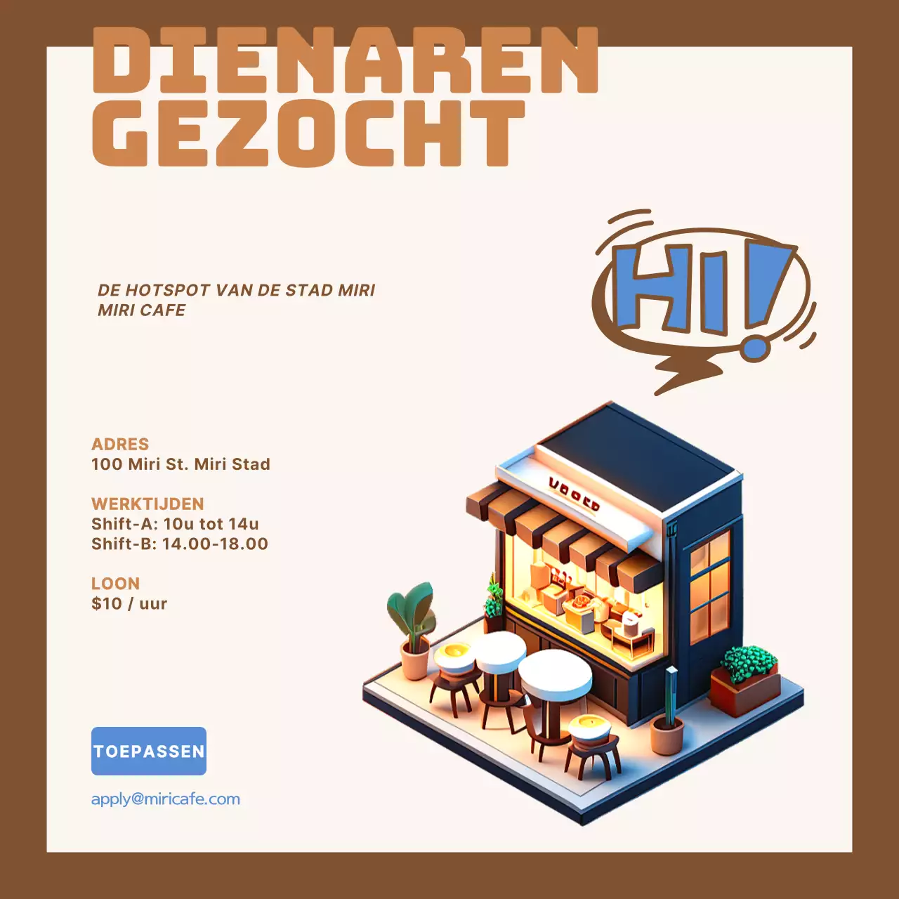 Een schoon, beige en bruin barista wervingsbericht