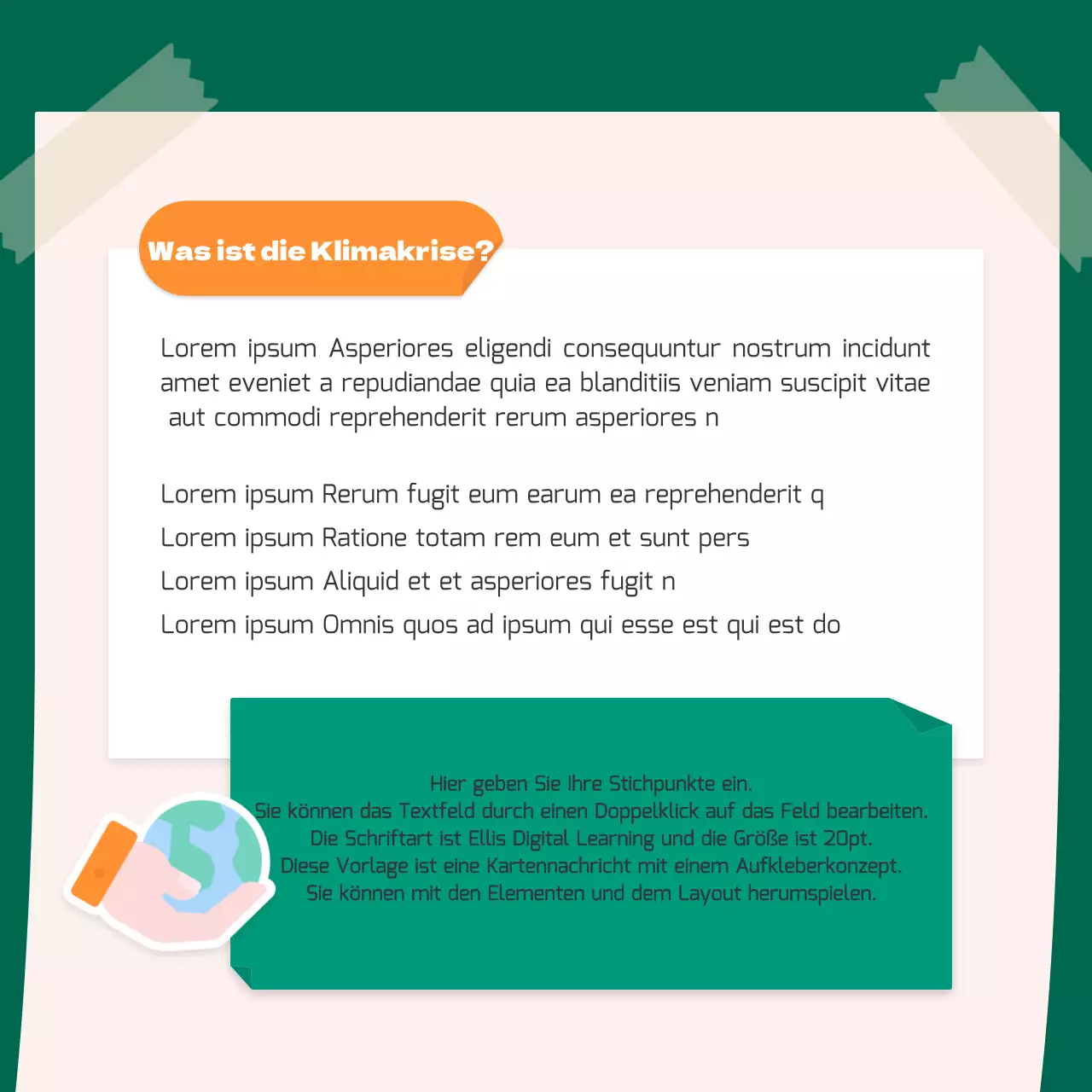 Ein süßes orange-grünes Aufkleberkonzept für die Umwelt CardNews