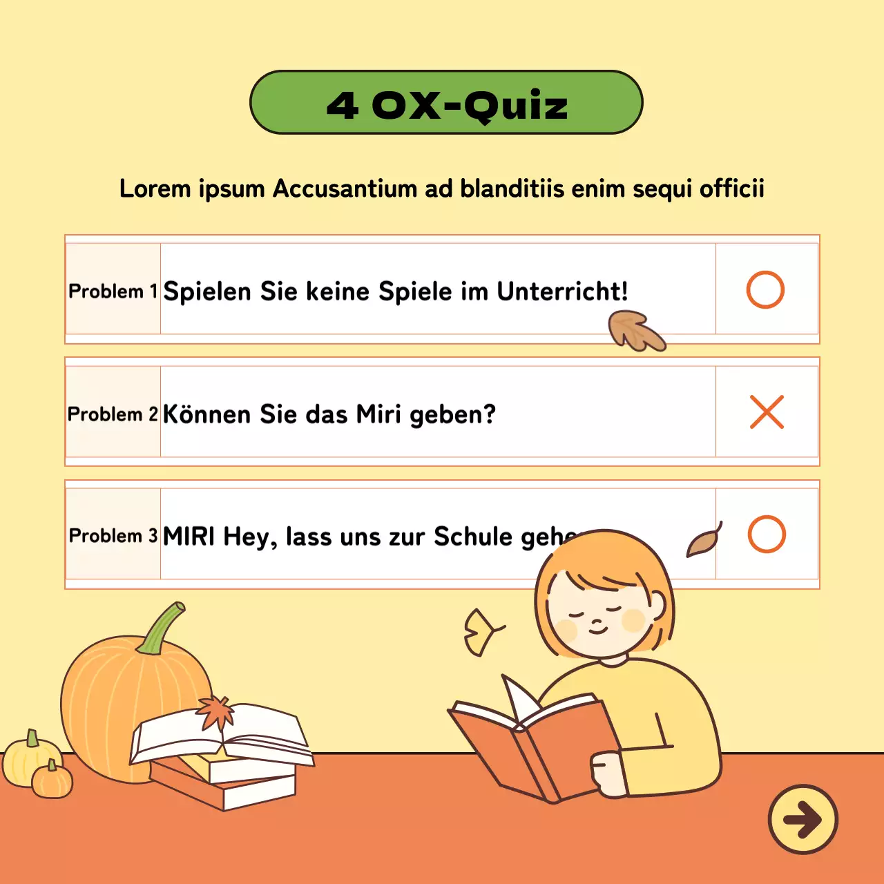 Koreanisches Sprachlehrmaterial mit niedlichen Illustrationen in Gelb und Orange