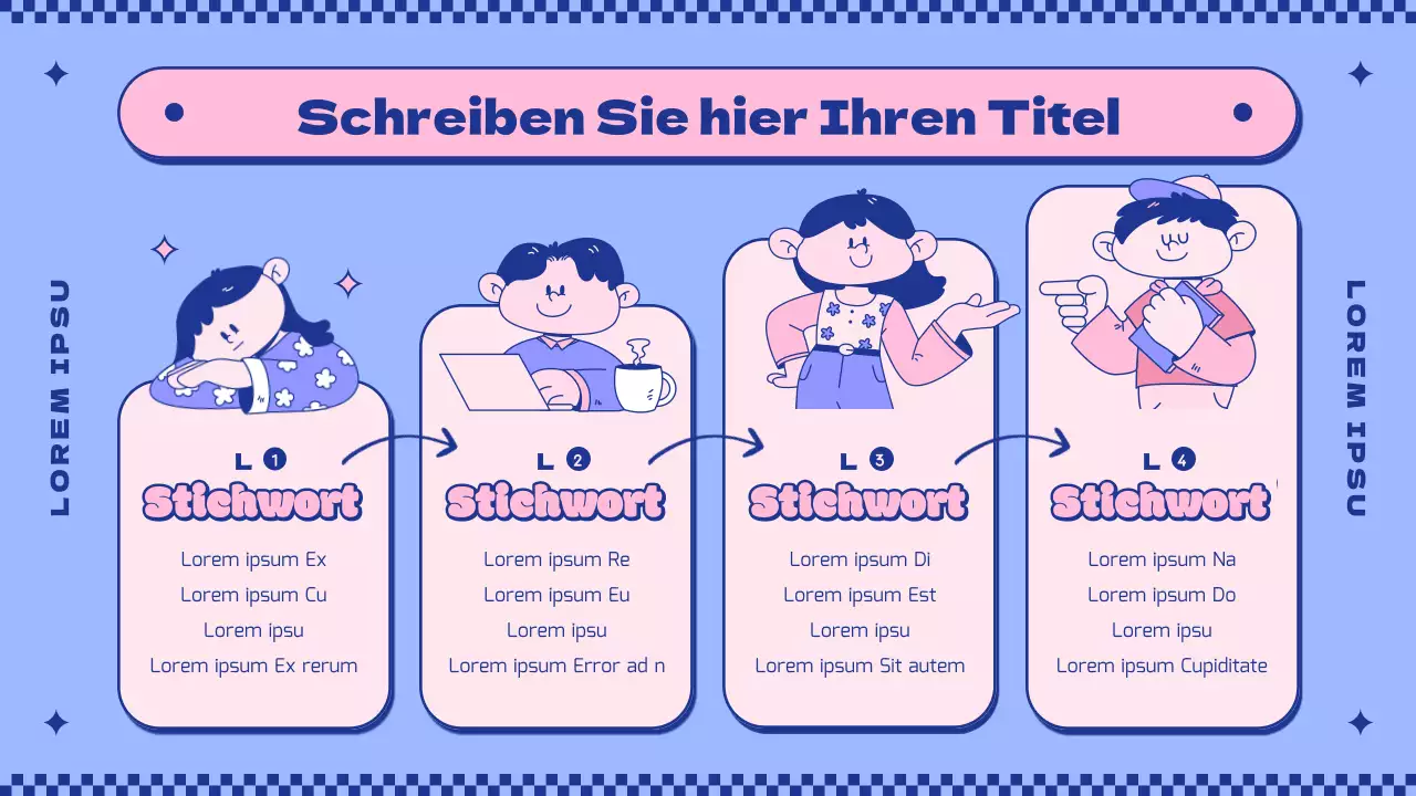 Einführung in das Konzept der niedlichen rosa und lila Figuren