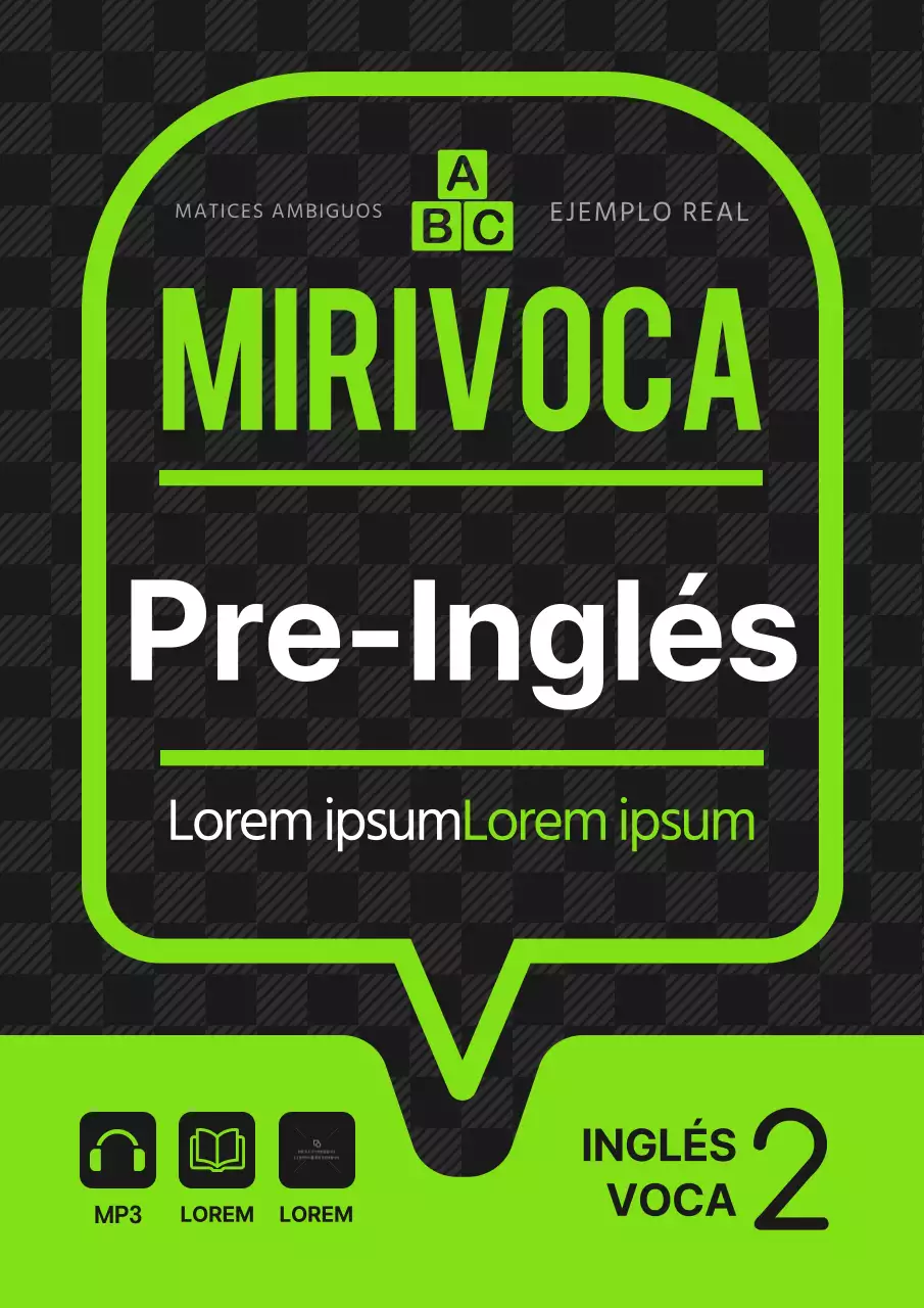 Libro de texto escolar de inglés con concepto de bocadillo negro y verde lima