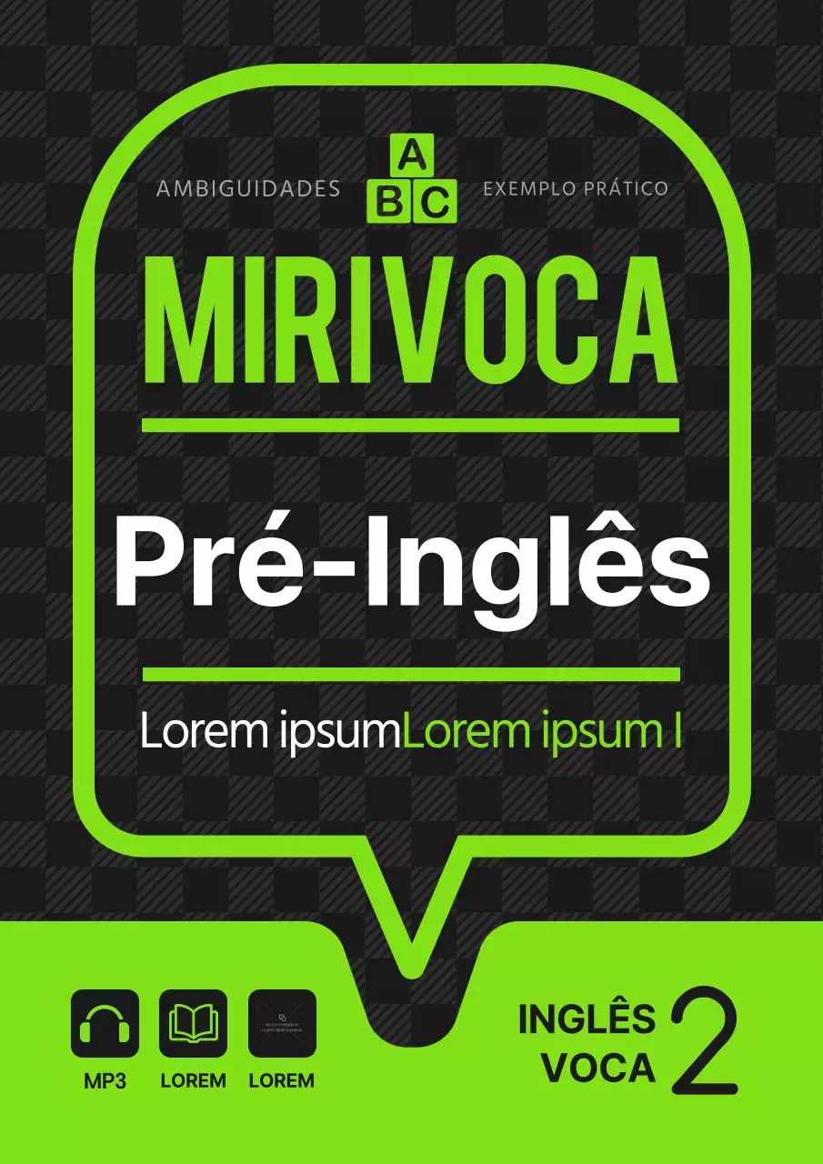 Manual escolar de língua inglesa com conceito de balão de diálogo preto e verde-limão