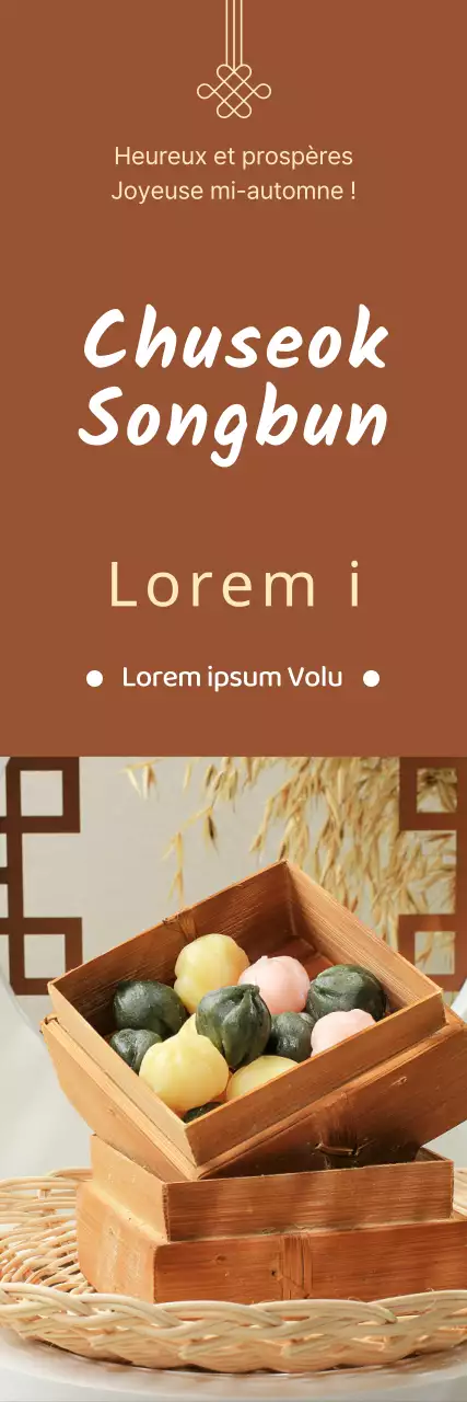 Promouvoir la pré-réservation du songbap de Chuseok avec une image d'un luxueux songbap sur fond marron