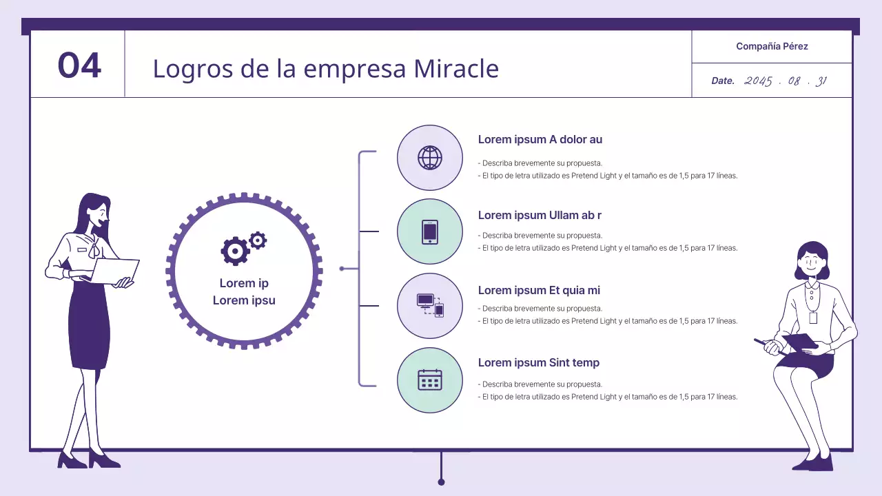 Una propuesta con elementos dentados de color púrpura y menta