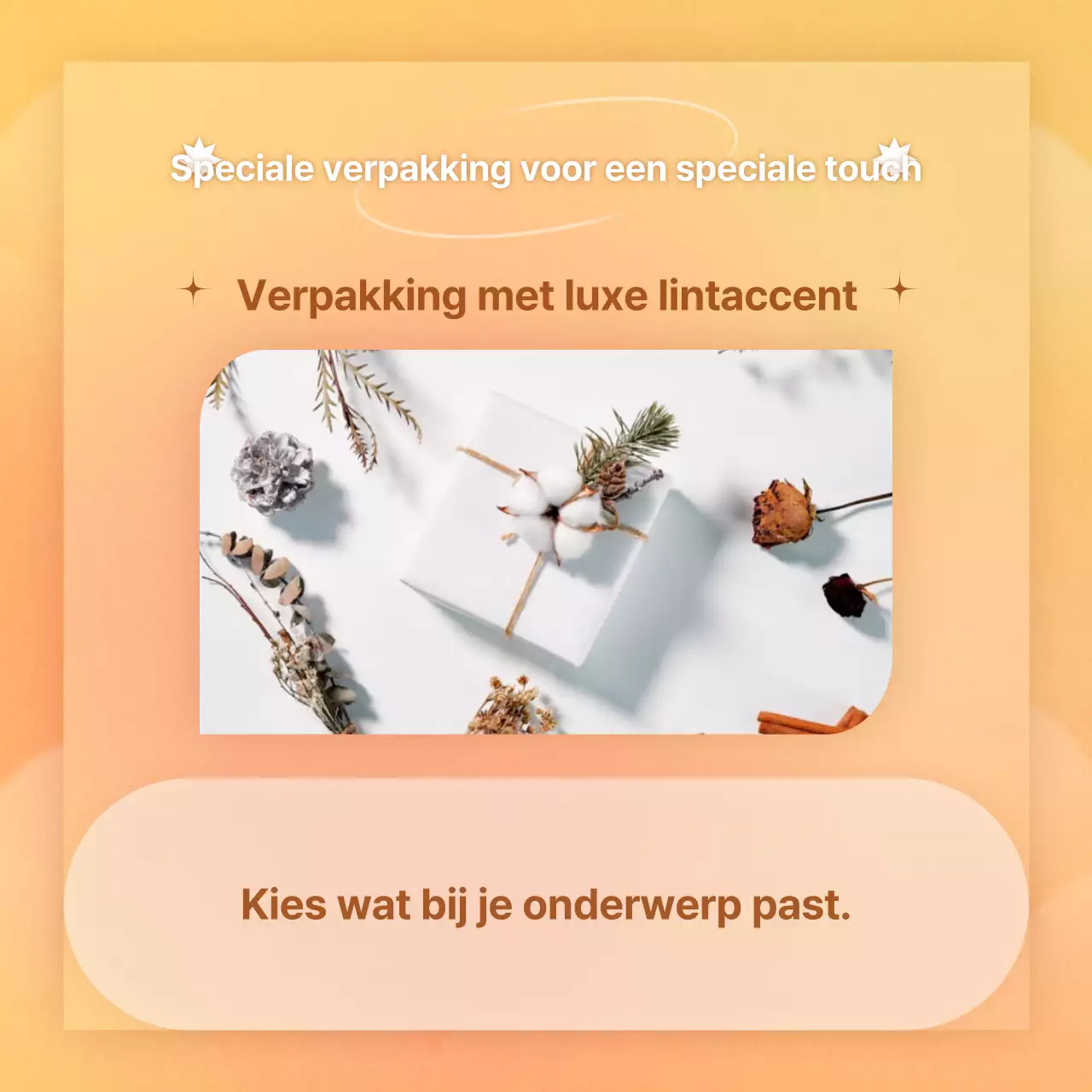 Emotioneel cadeau promotie-evenement met oranje kleurverlopen