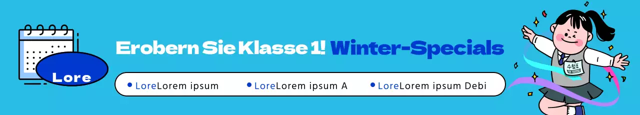 Schulwerbung mit einer Illustration von Schülern in blauen Uniformen