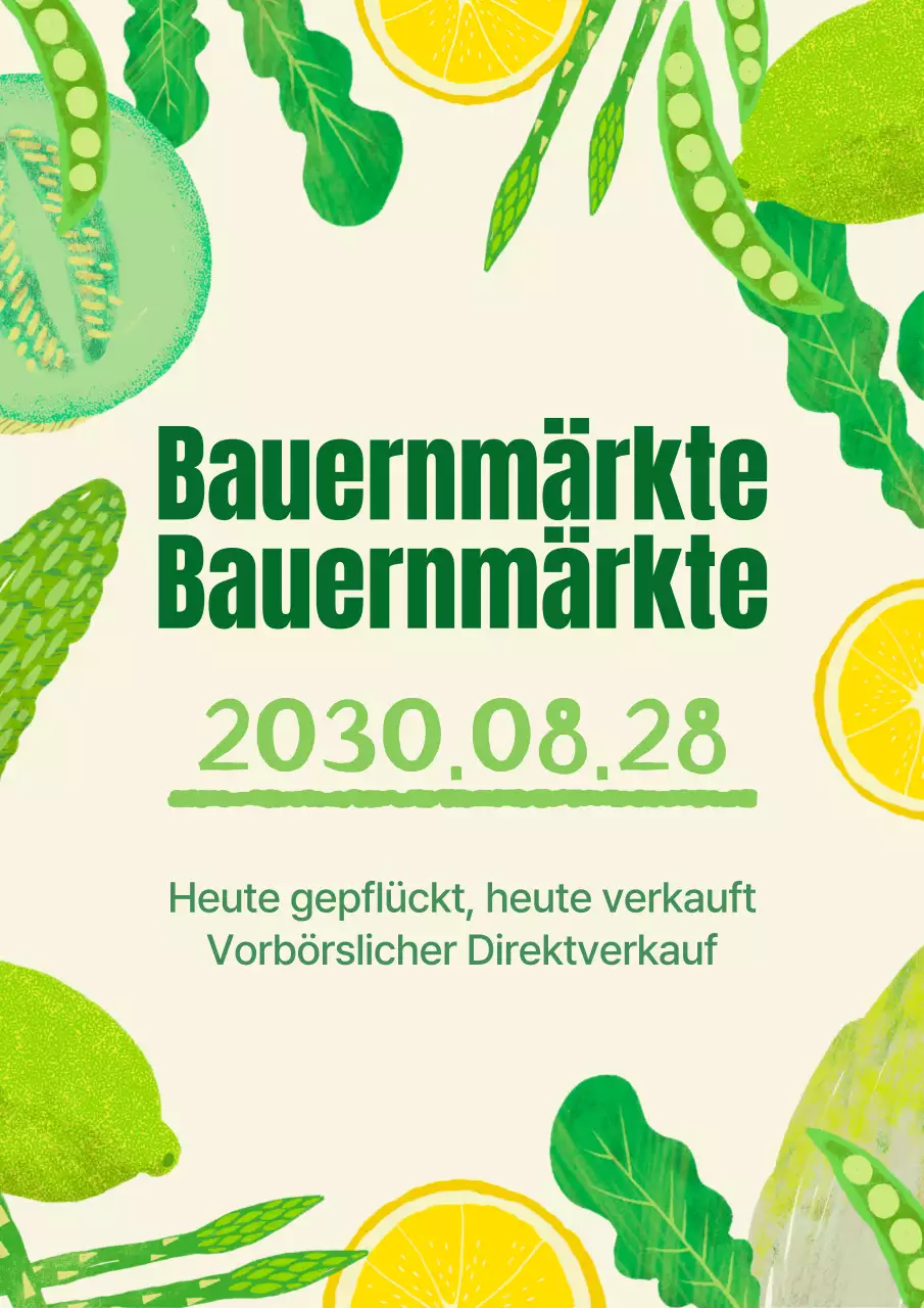 Inhalt eines Bauernmarktes mit grüner, gezeichneter Illustration