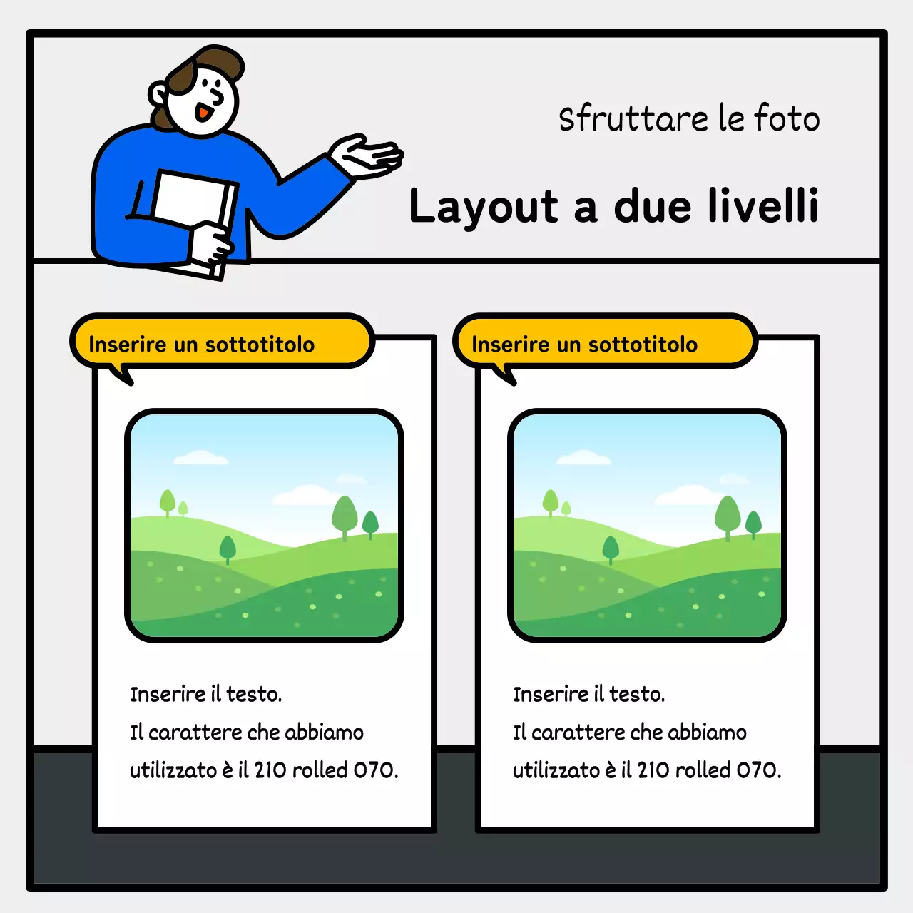 Illustrazione essenziale e simpatica con accenti blu, rossi e gialli