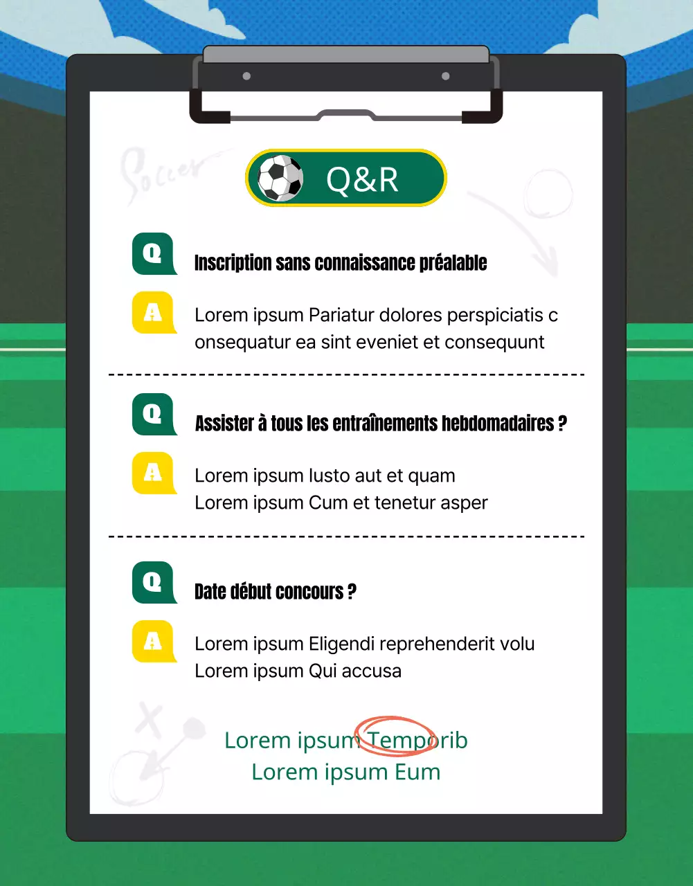 Recrutement pour l'équipe verte et jaune de football féminin