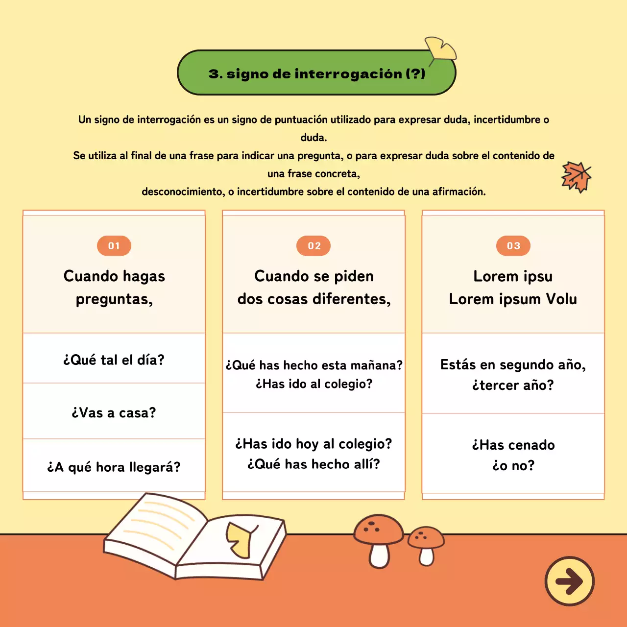 Material didáctico de coreano con simpáticas ilustraciones en amarillo y naranja