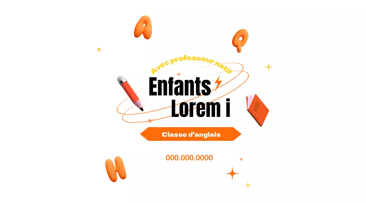 Cours d'anglais pour enfants avec un look orange et noir attrayant