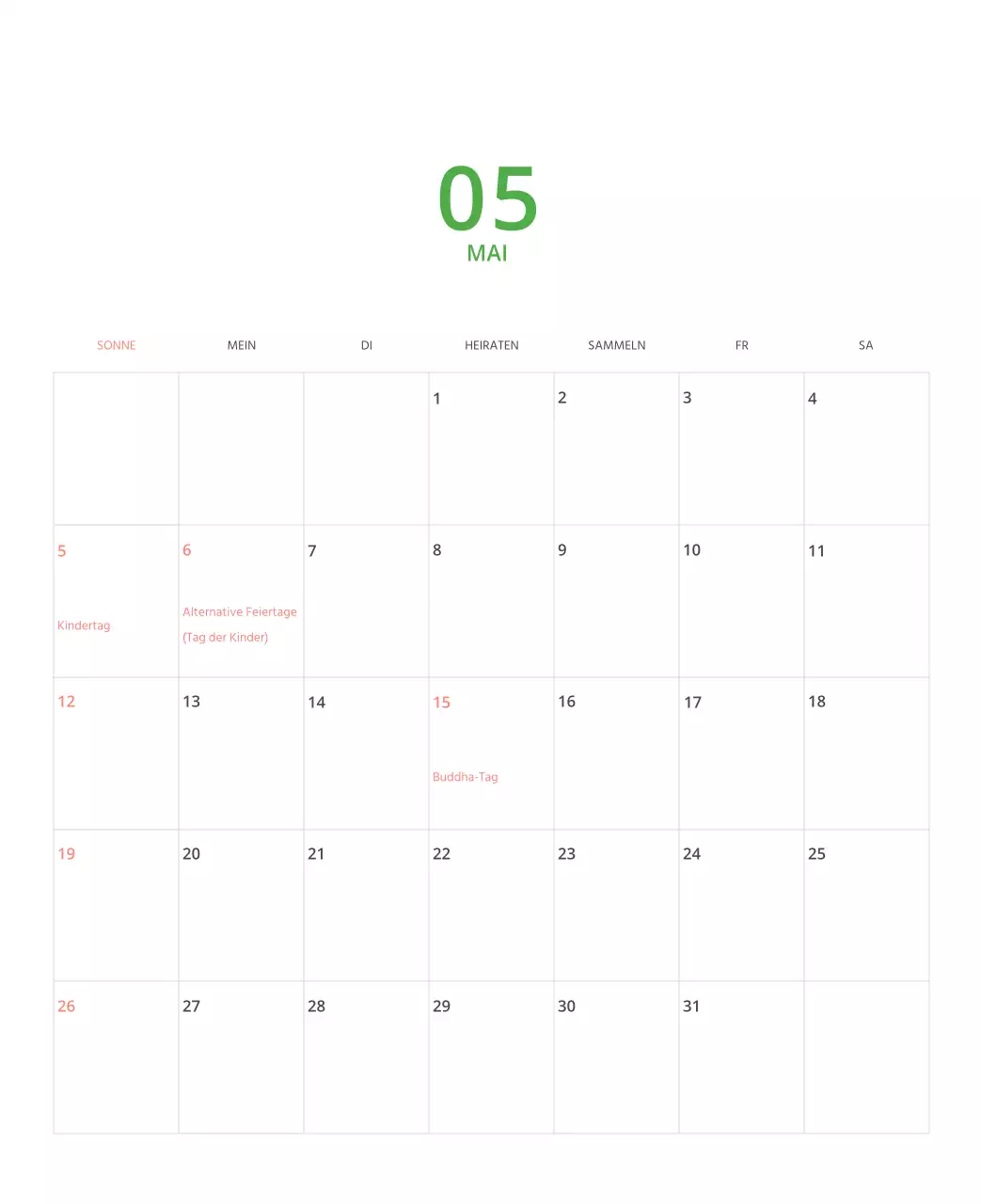 Mehrfarbiger Bildkalender