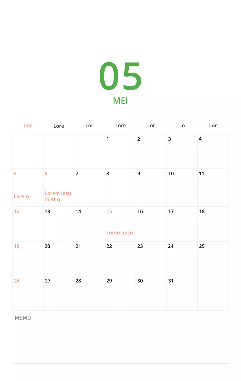 Schattige geïllustreerde groene bureaukalender met familiethema