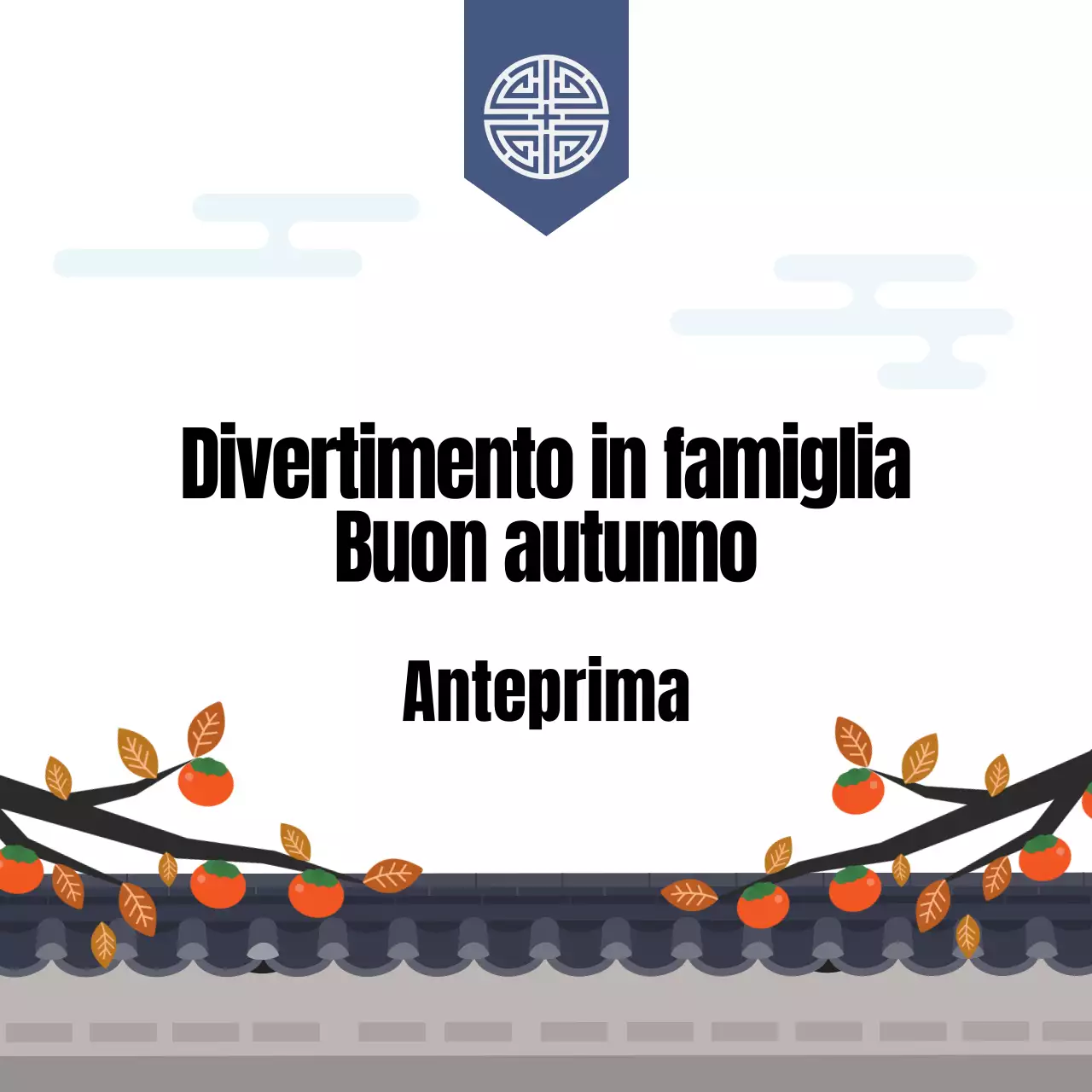 Saluti di metà autunno con bandiere tradizionali di colore blu e alberi di cachi