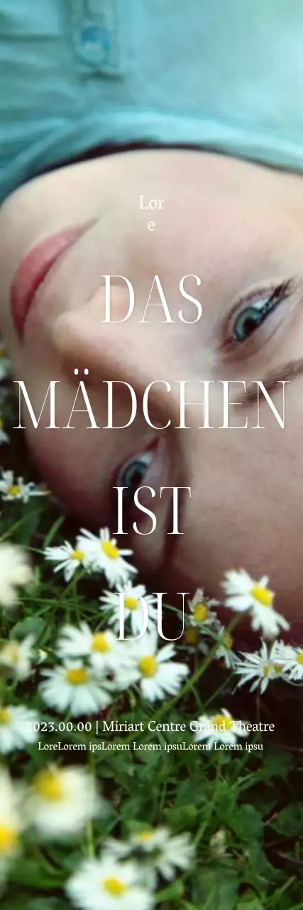 Ein Kinofilm mit einem emotionalen Foto der Hauptdarstellerin und einem klaren, fetten Schriftlayout.