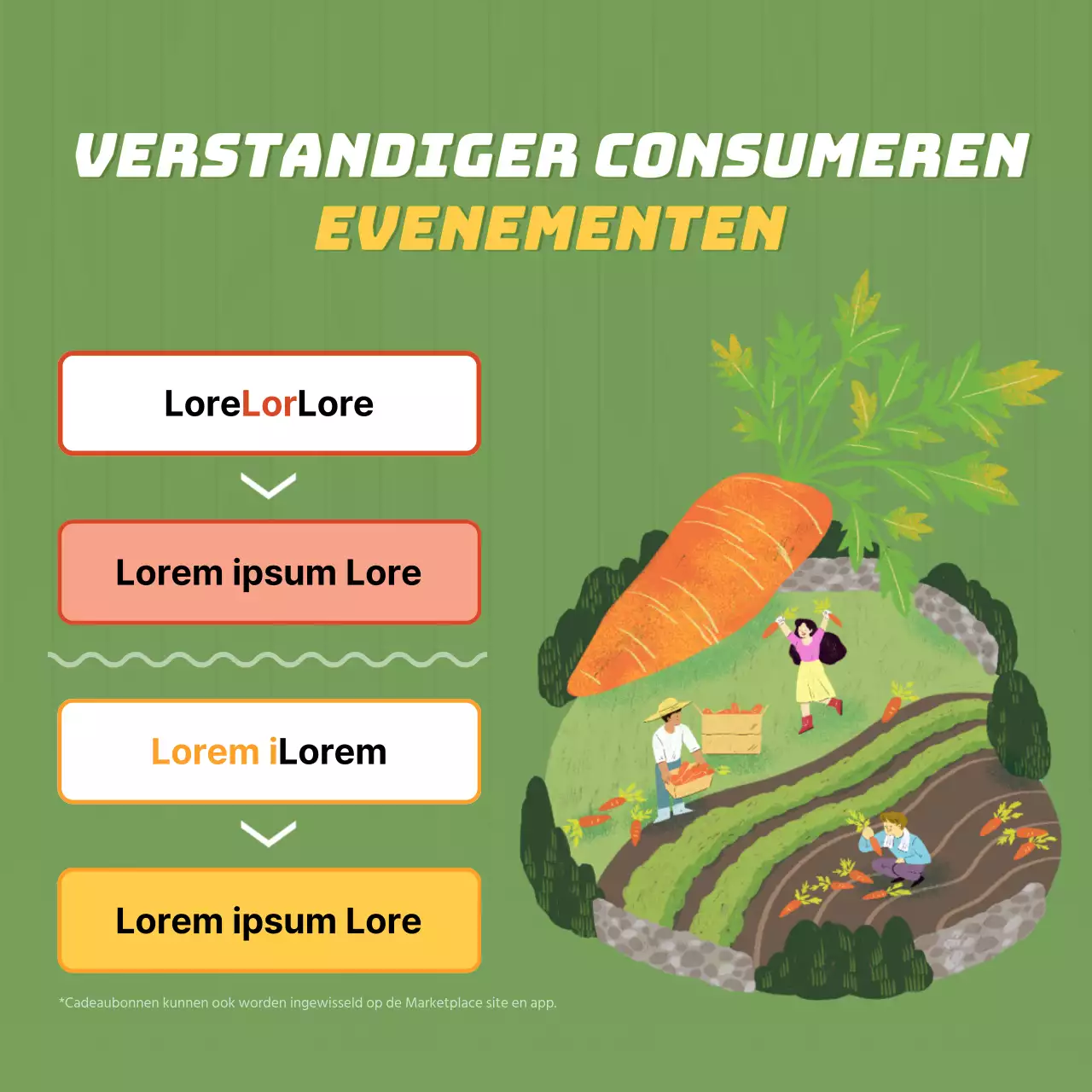 Een promotie voor een boerenmarkt met een limoengroene illustratie van groenten.
