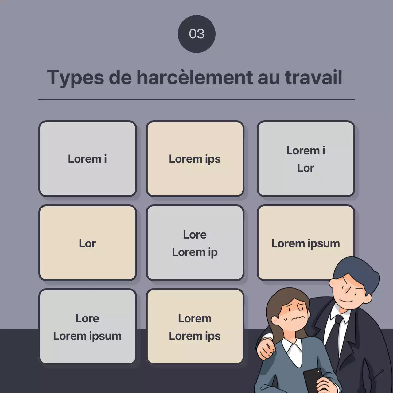 Un guide pour dénoncer le harcèlement au travail en marine et gris vintage