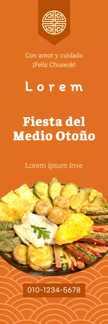 Promueva la reserva anticipada de fuentes Chuseok con motivos tradicionales coreanos sobre fondo naranja.