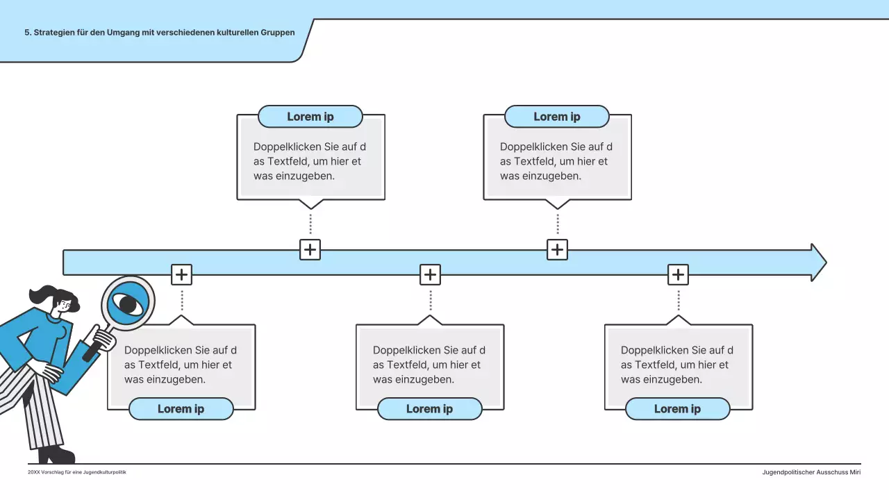 Ein politischer Vorschlag mit einer sauberen Illustration in Hellblau und einer Indexpunktform.