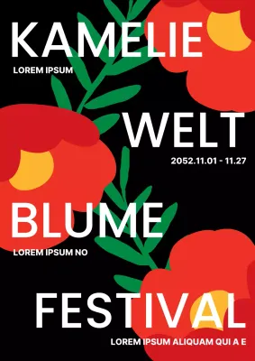 Werbung für das Kamelienfest mit schwarz-roter Pop-Art