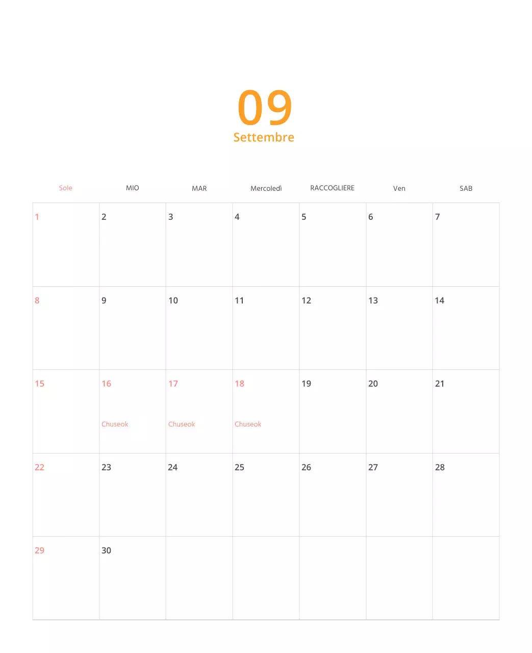 Calendario illustrato multicolore