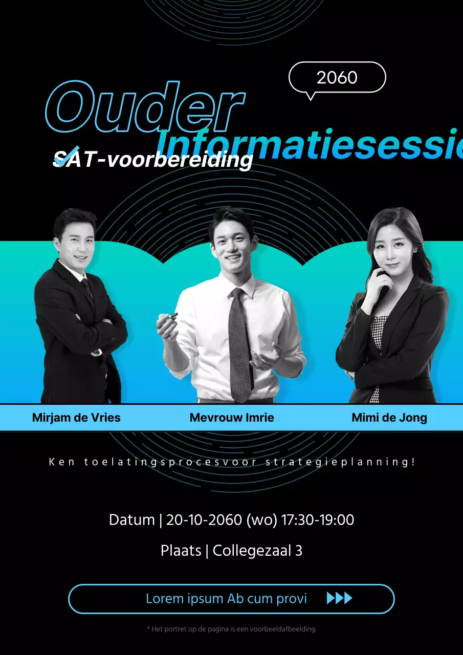 Speciale informatiebijeenkomst SAT in zwart met lichtblauw kleurverloop