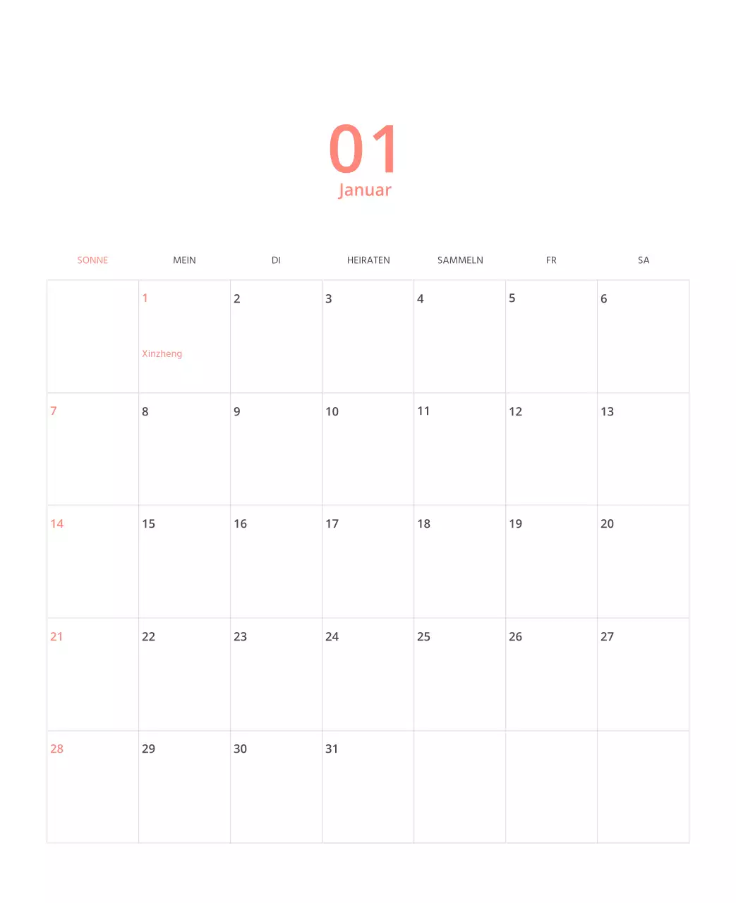 Mehrfarbiger Bildkalender