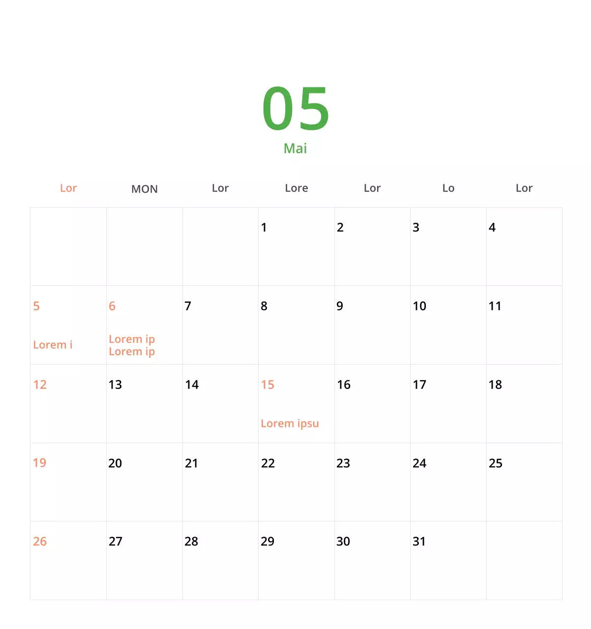 Calendrier de bureau illustré vert sur le thème de la famille