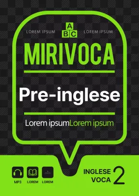 Libro di testo scolastico in lingua inglese con concetto di bolla vocale nera e verde lime
