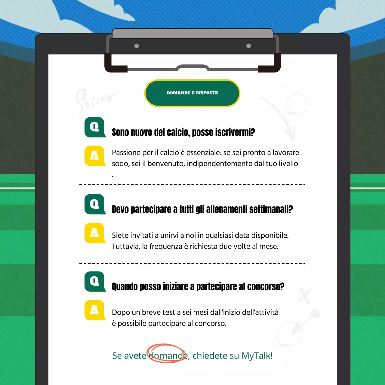 Un semplice post di domande e risposte sul calcio verde e blu