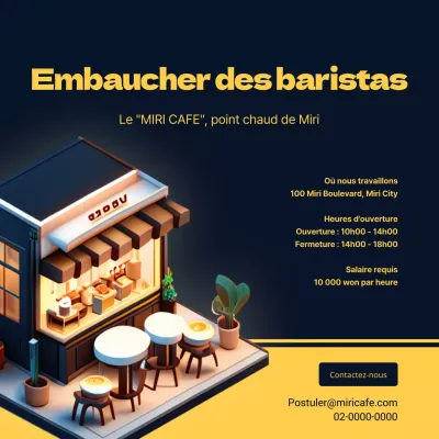 Guide de recrutement de baristas sur fond bleu marine et jaune V2