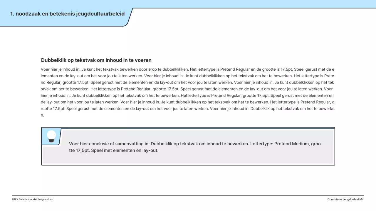 Een beleidsvoorstel met een strakke illustratie in lichtblauw en een indexpuntvorm.