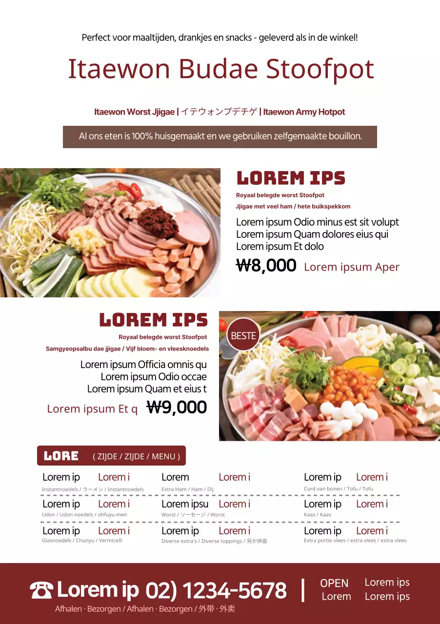 Een stamppot-menubeschrijving ontwerpen met een wijnkleurige voedselfoto