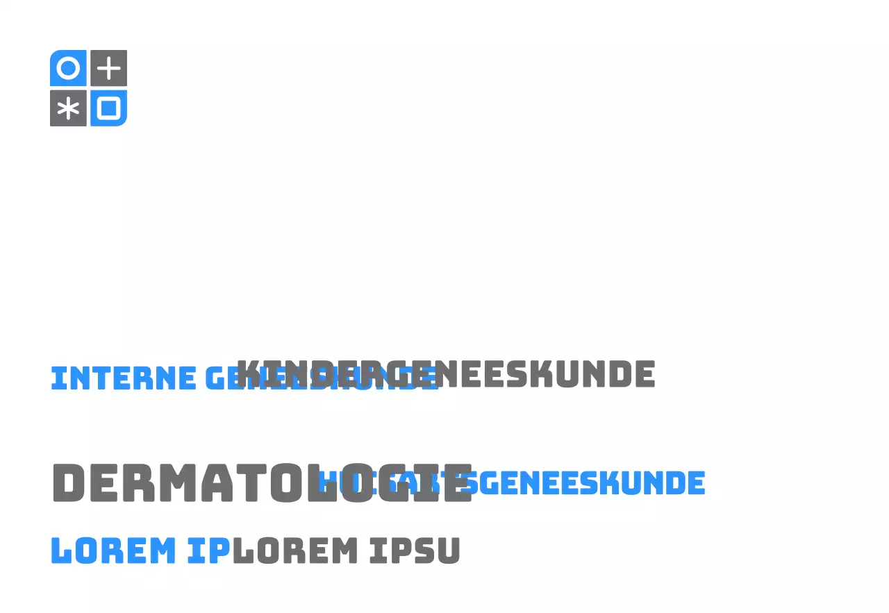 Promotioneel met een eenvoudig ontwerp met een blauw en grijs logo en de naam van de praktijk.