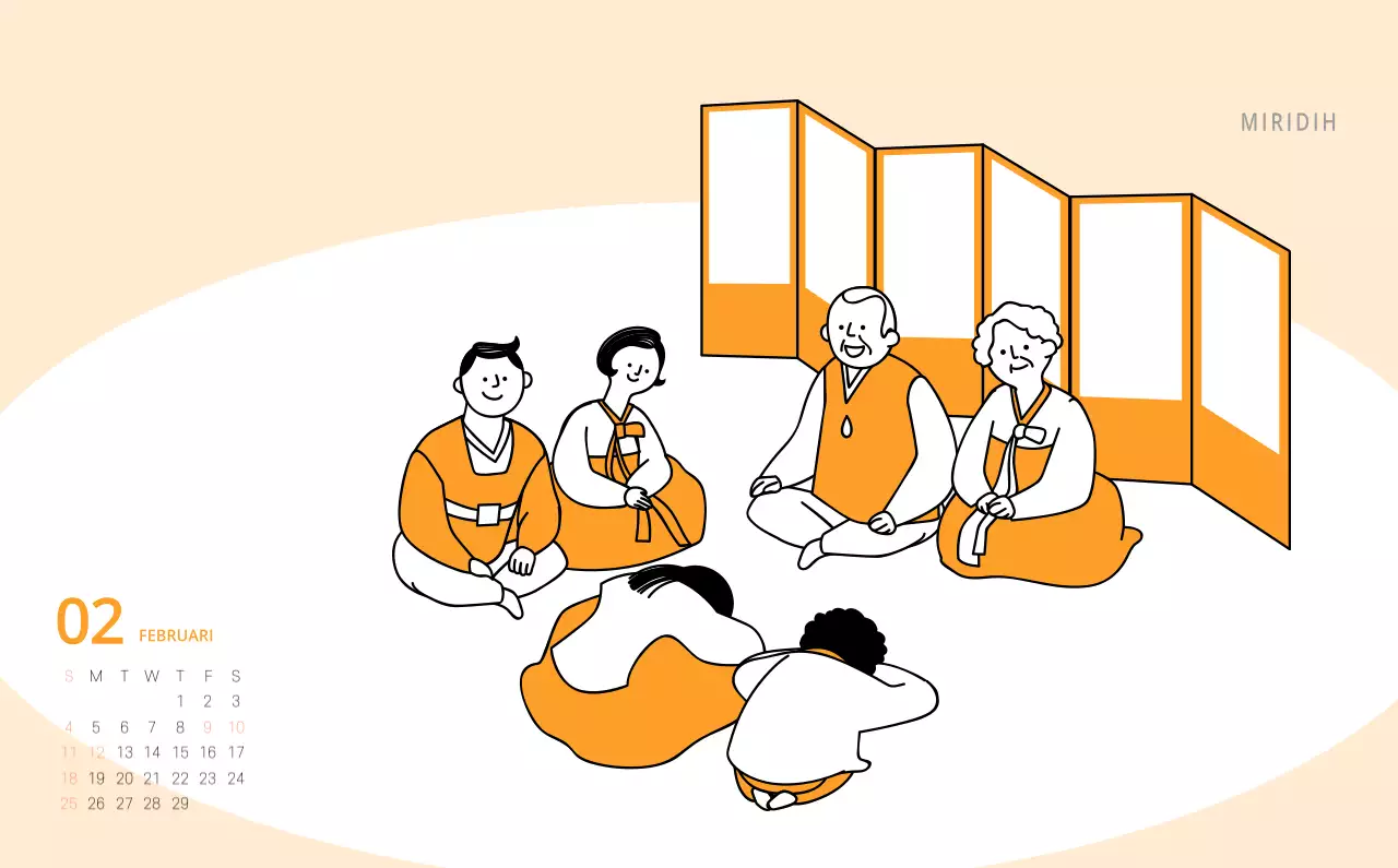 Schattige geïllustreerde groene bureaukalender met familiethema