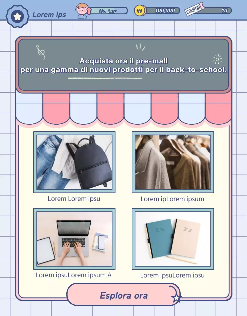 Articoli per il back-to-school con lavagna pastello ed elementi di schermo di gioco