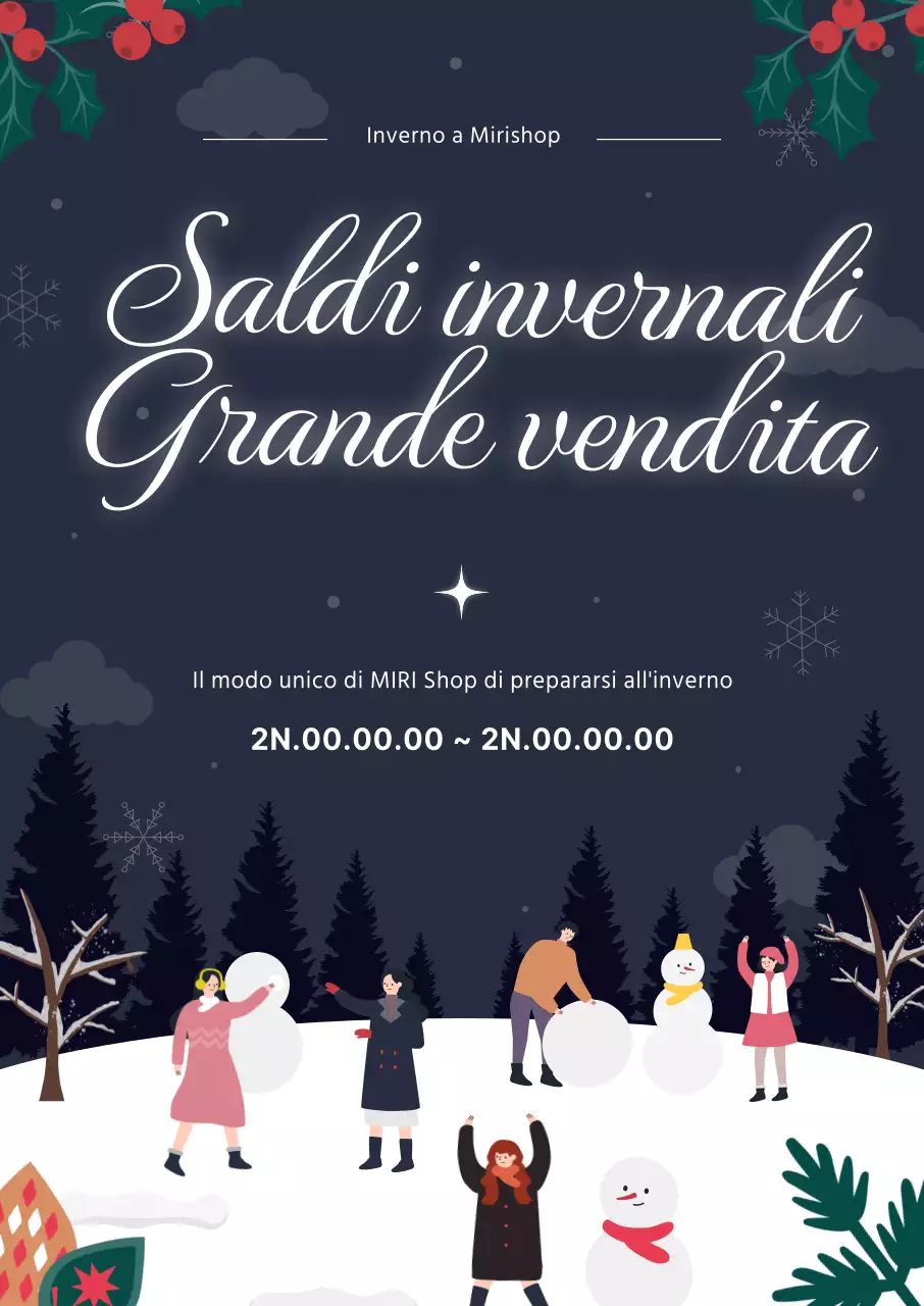 Una guida ai saldi invernali con graziose illustrazioni in blu e bianco