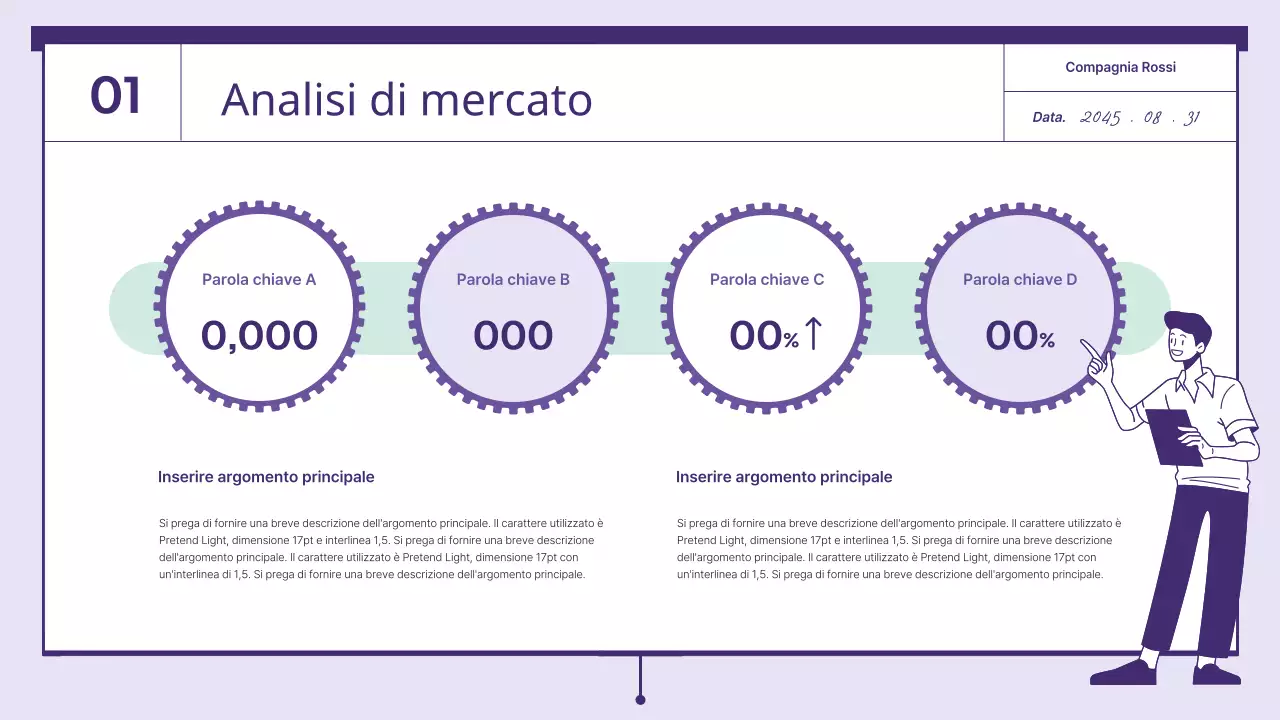 Una proposta con elementi a ingranaggi di colore viola e menta
