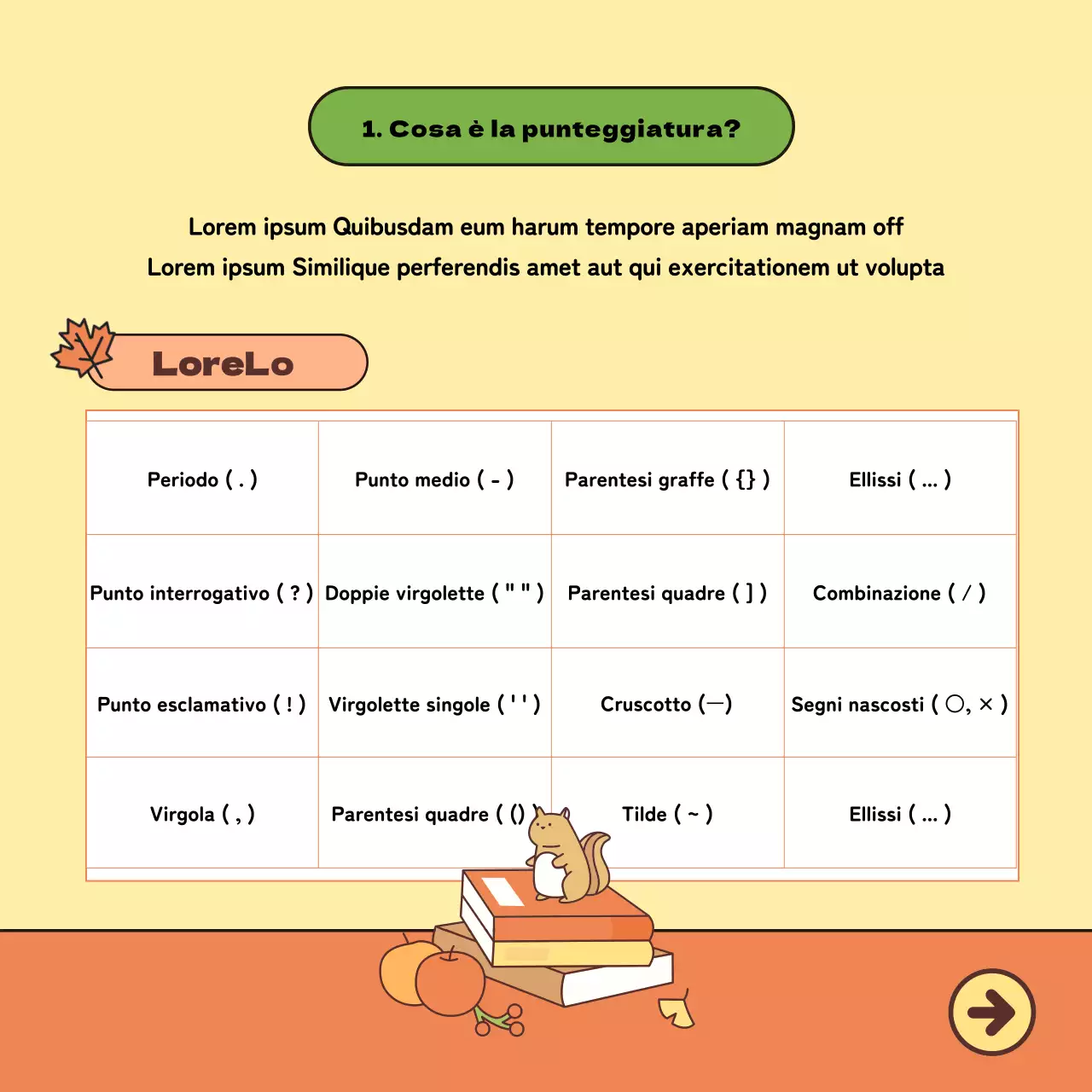 Materiale didattico di lingua coreana con simpatiche illustrazioni in giallo e arancione