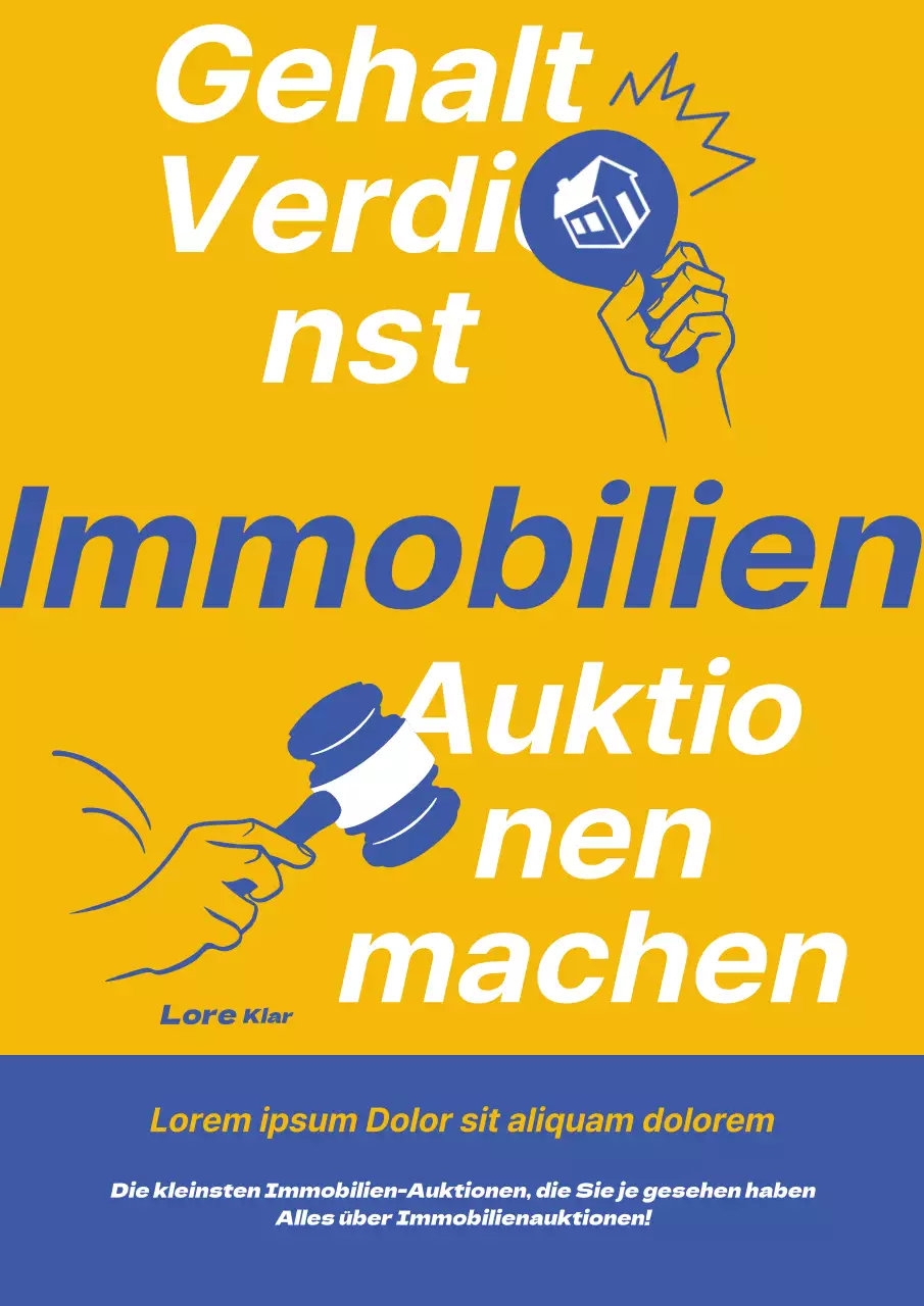 Einfache gelbe und blaue Immobilien-Auktion Buchdeckel