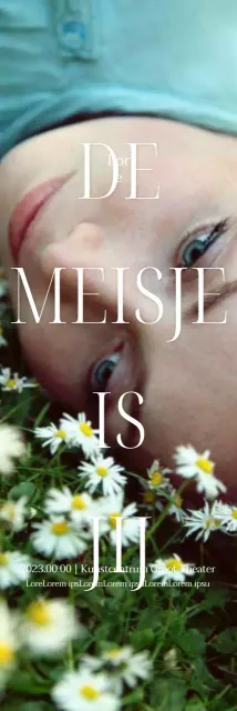 Een theatrale film met een emotionele foto van de vrouwelijke hoofdrol en een strak, vet lettertype.