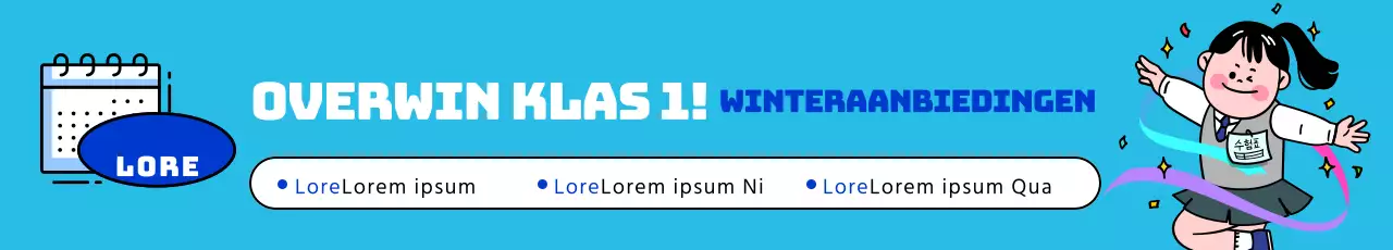 Schoolpromotie met een illustratie van leerlingen in blauwe uniformen